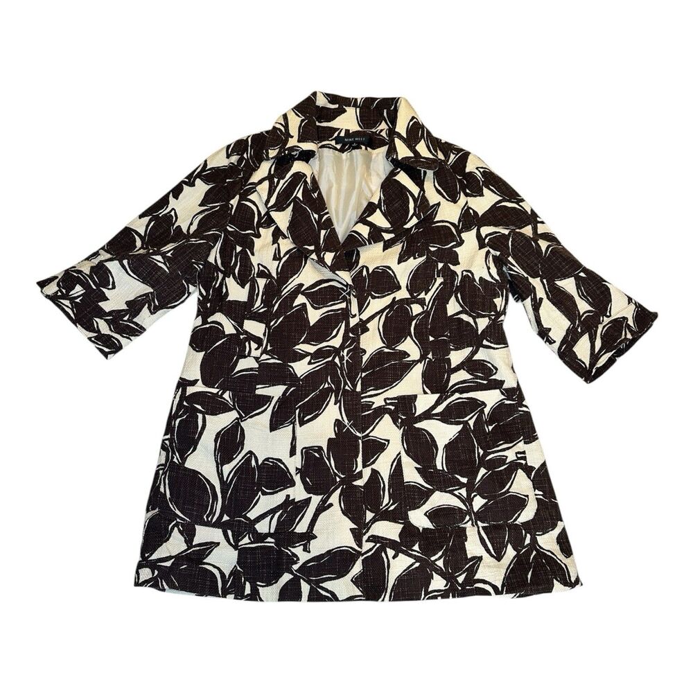 Nine West Brown Ivory Leaf Floral Print Cotton Jacket Coat Large Retro Y2K